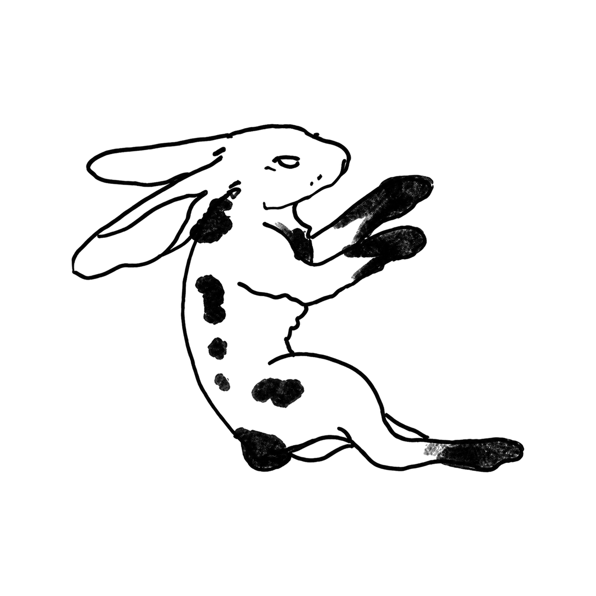 The image shows spotted reclining hare in a horizontal arrangement, with rabbit clearly defining the visible design.