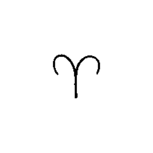 A minimal Aries zodiac glyph is formed by two curved ram horns and a central vertical line.
