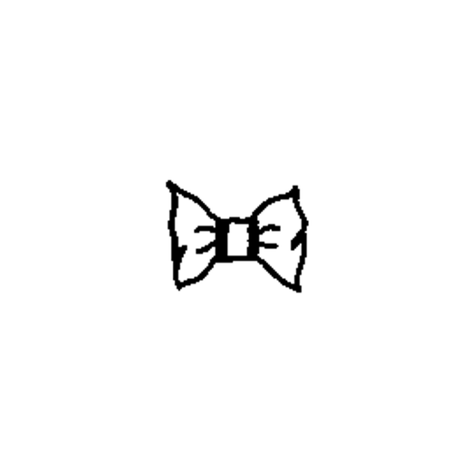 An asymmetric bow has a square center knot, left and right loops of different shapes and uneven interior fold marks, with no hanging tails.