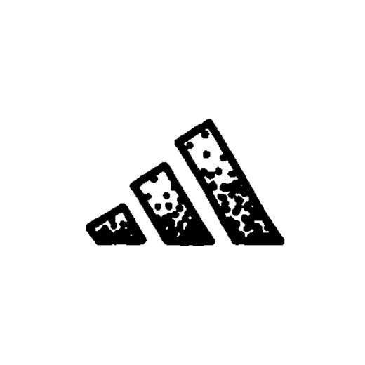Three ascending right-leaning black bars contain scattered round and irregular white dot-like cutouts.