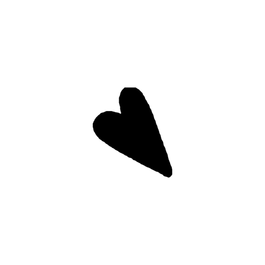 A single solid black heart tilts slightly and tapers to a long point at the bottom.