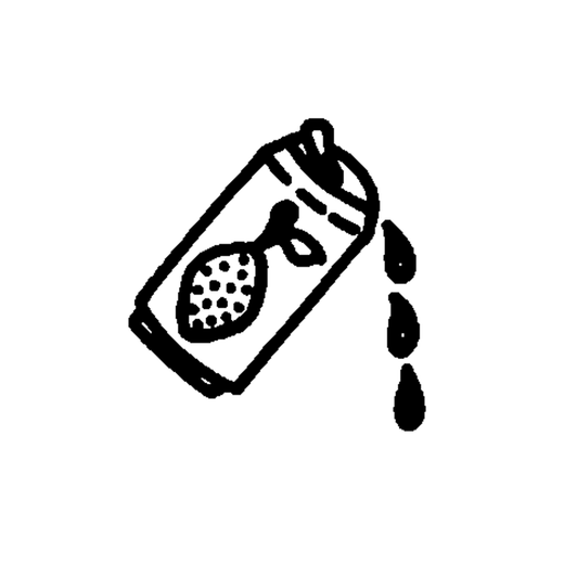 A drink can marked with a pineapple tilts down to the right and spills three dark drops from its opening.