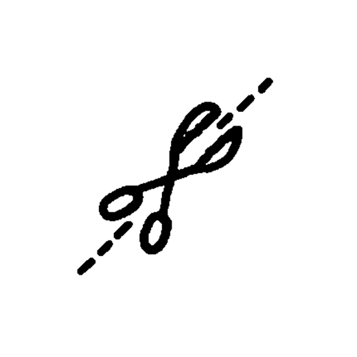 A small pair of scissors lies across a dashed cutting path running from lower left to upper right.