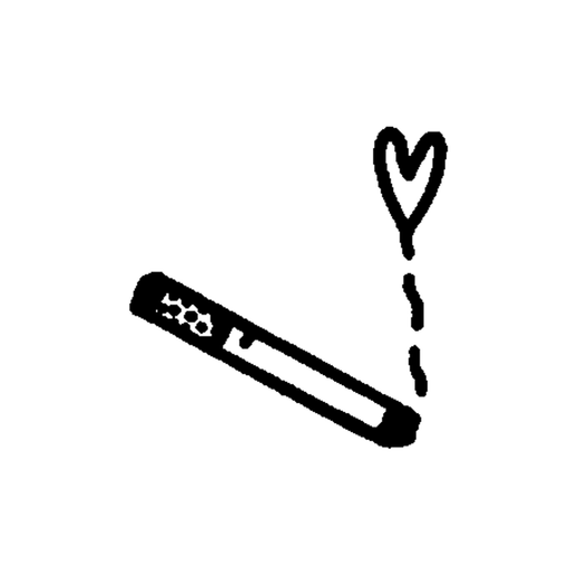 A slender cigarette angles down to the right, with a dotted smoke trail ending in an outlined heart.