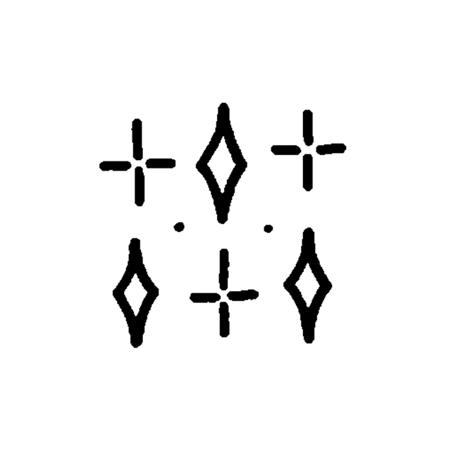 Six four-point sparkles form a decorative cluster, combining three cross-shaped stars and three outlined diamond stars.