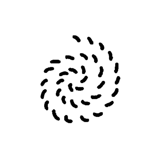 Many short thick curved black dashes scatter in a loose swirling pattern like abstract confetti or brush marks.