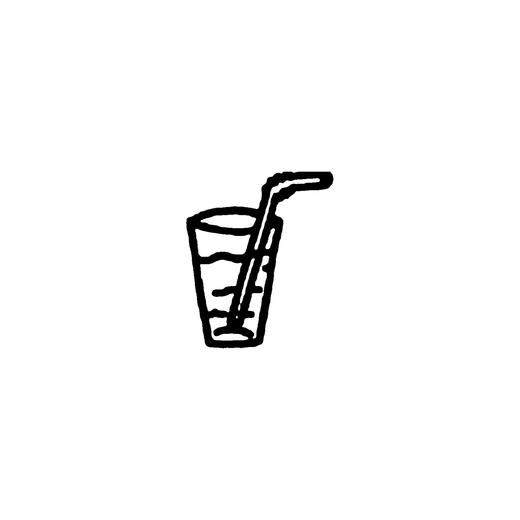 A tall glass has several horizontal liquid lines and a bent straw, with no splash marks beside the straw.