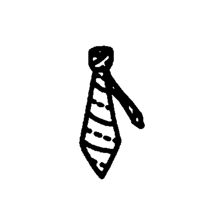 A necktie hangs down toward the lower left from its knot, with diagonal stripes and three dots on the tie and a narrower side strip extending to the right.