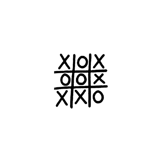A hand-drawn tic-tac-toe grid contains X and O marks across all nine squares.