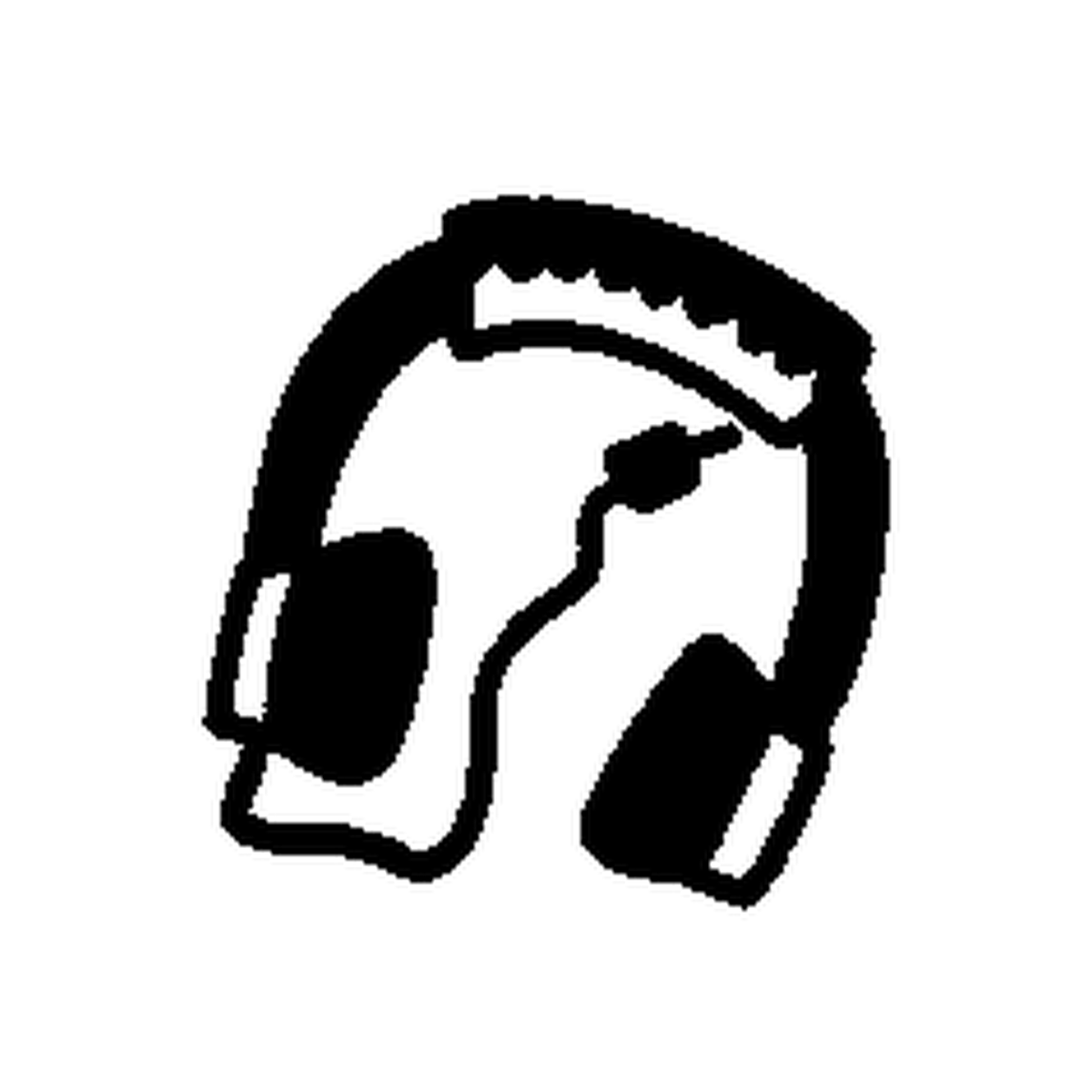 Over-ear headphones have a thick arched headband and dark ear cups with small white highlights.