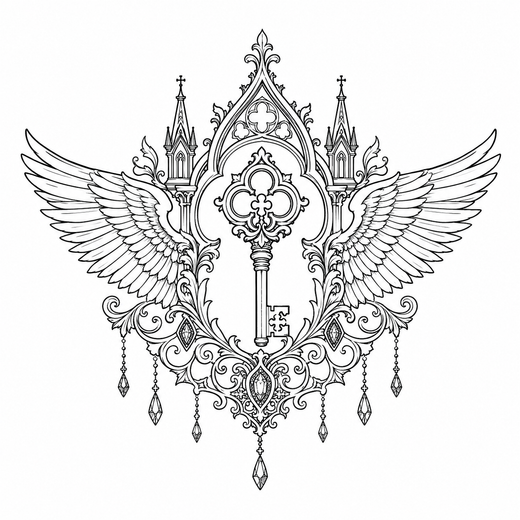 Ornamental key temporary tattoo design