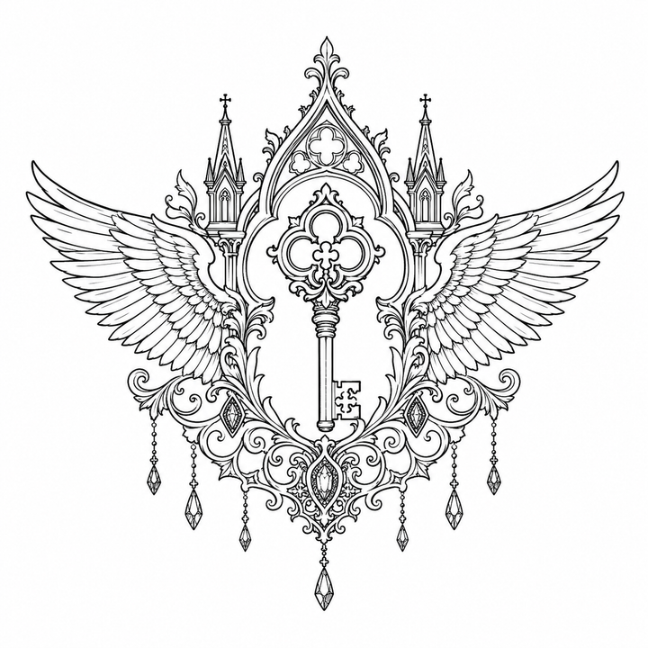 Ornamental key temporary tattoo design