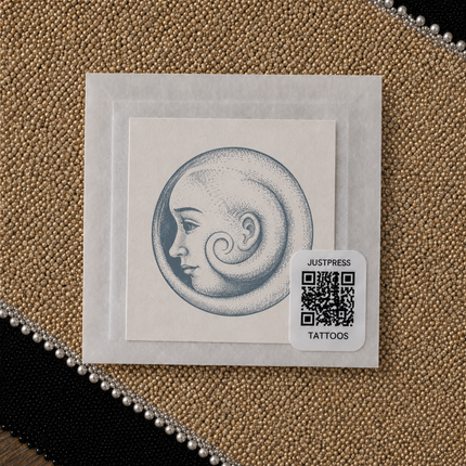 Moon Face Medallion Temporary Tattoo - JUST PRESS physical packaging image