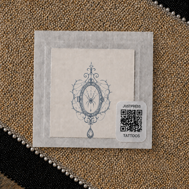 Ornamental Spider Web Cameo Wrist Temporary Tattoo - JUST PRESS physical packaging image