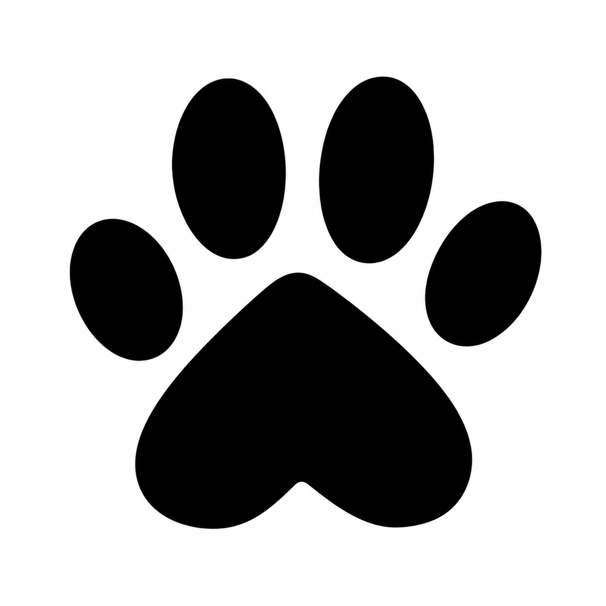 A solid black animal paw print consists of one large central pad and four oval toe pads.