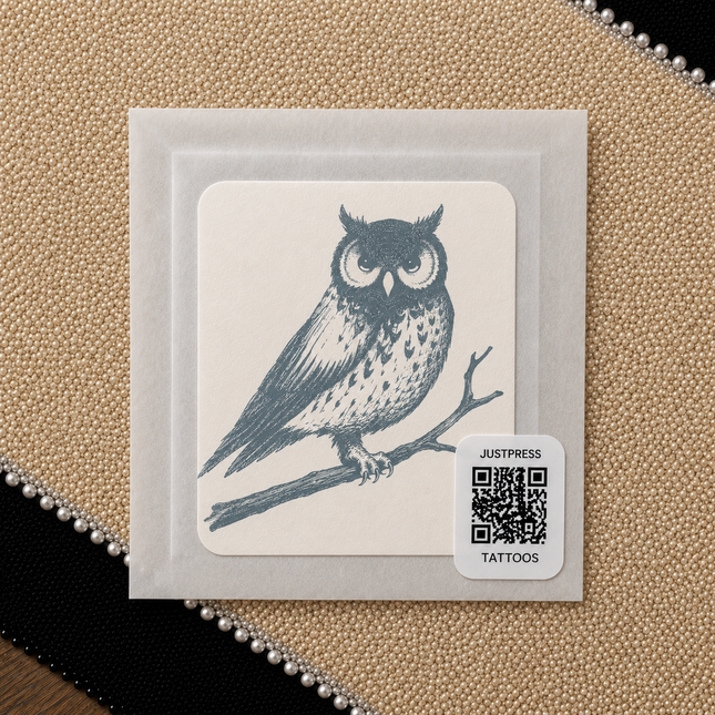 Perched Owl Temporary Tattoo - JUST PRESS physical image