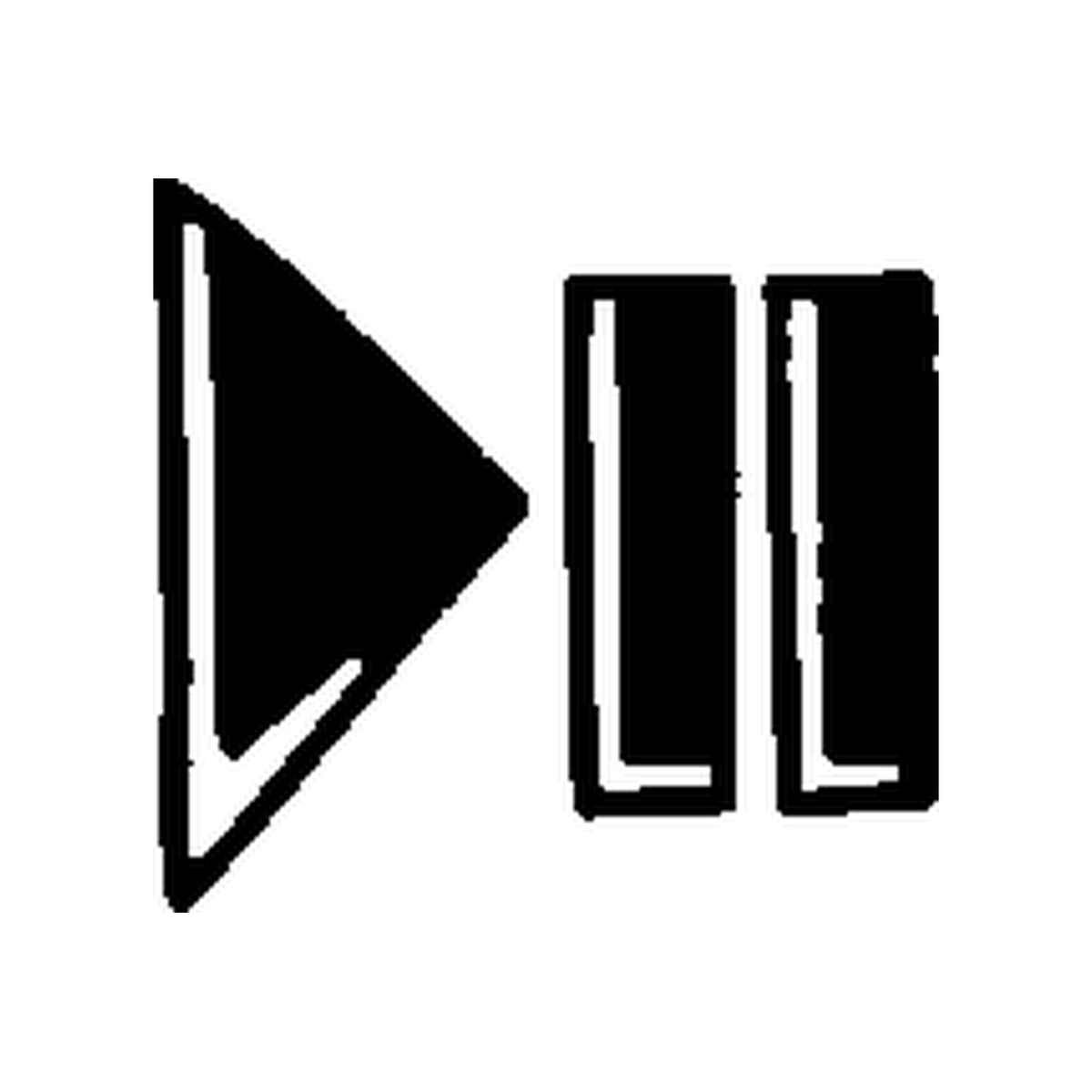 Pixel-style media controls show a triangular play icon on the left and two pause bars on the right.
