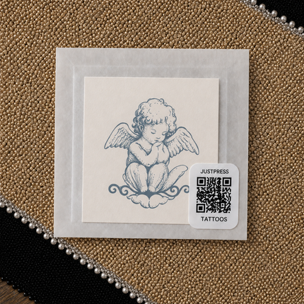 Praying Cherub Temporary Tattoo - JUST PRESS physical packaging image