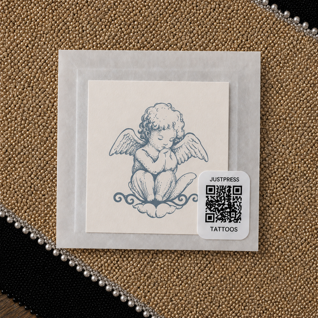 Praying Cherub Temporary Tattoo - JUST PRESS physical packaging image