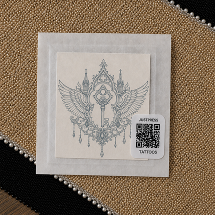 Rose Window Clover Sigil Wrist Temporary Tattoo - JUST PRESS physical packaging image
