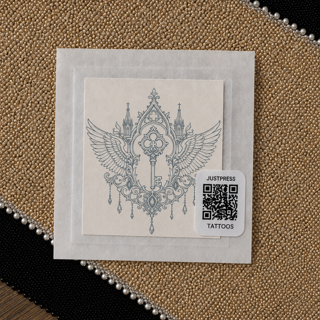 Rose Window Clover Sigil Wrist Temporary Tattoo - JUST PRESS physical packaging image