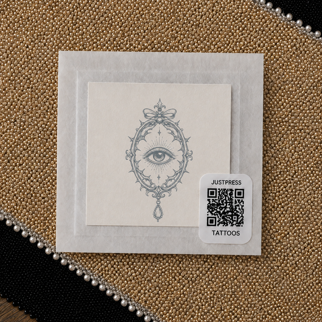 Sacred Eye Locket Wrist Temporary Tattoo - JUST PRESS physical packaging image