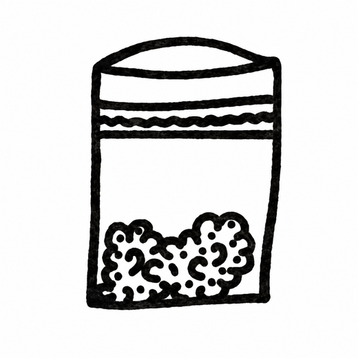 An open rectangular snack bag has two wavy bands near the top and a pile of curled puffed pieces at the bottom.