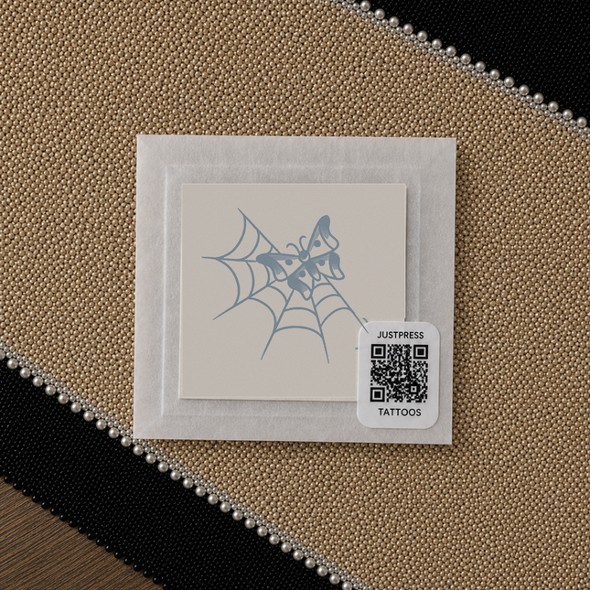 Spiderweb Bow Wrist Temporary Tattoo physical packaging - JUST PRESS