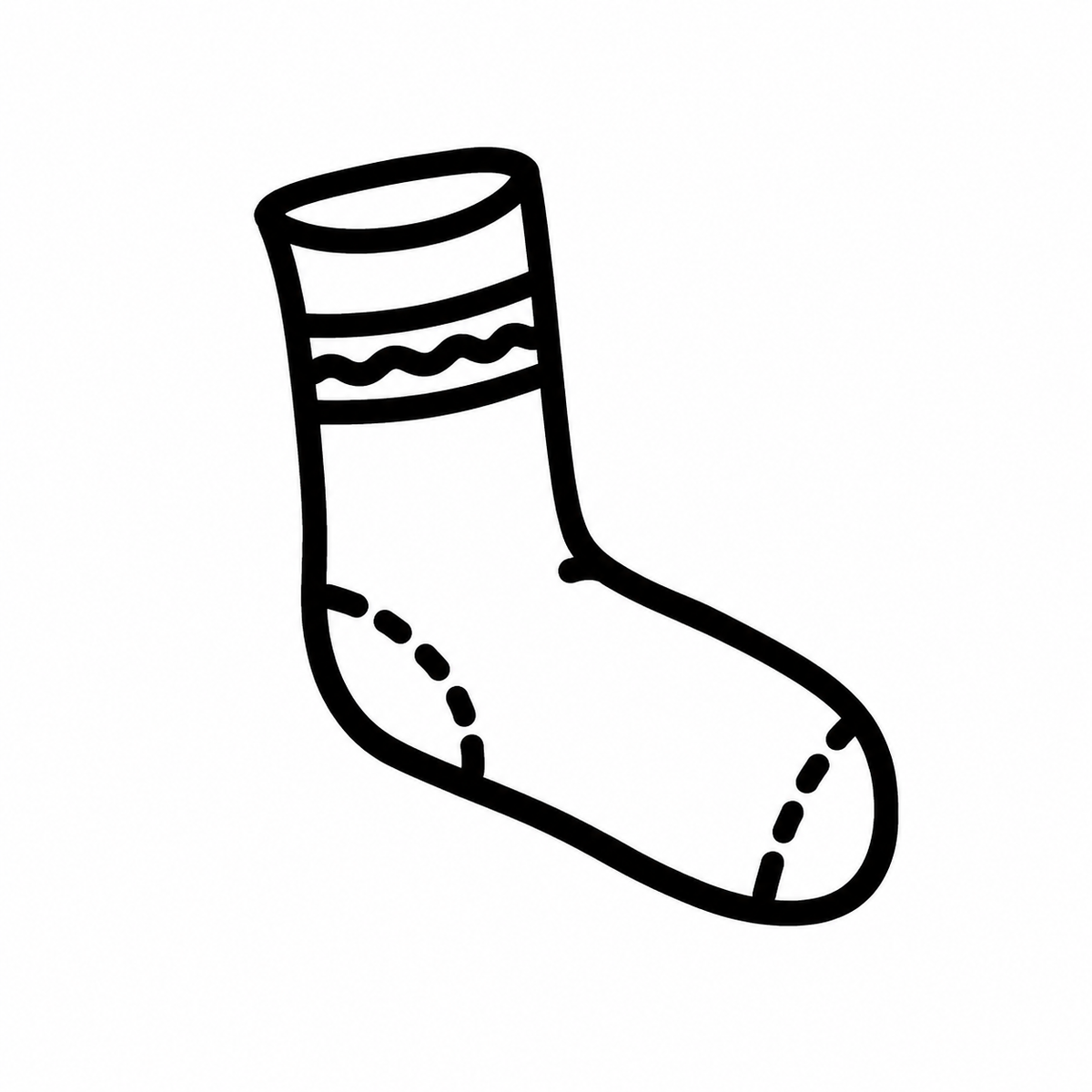 A side-view ankle sock has two stripes at the cuff and dashed seam marks around the heel and toe.