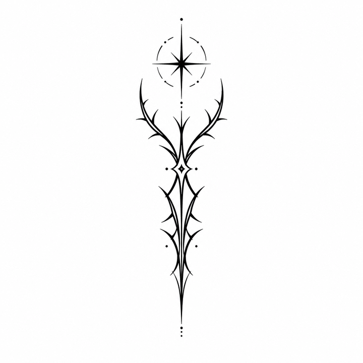 ornamental thorn halo and star temporary tattoo design