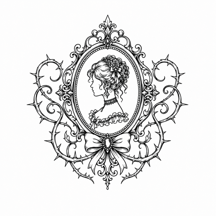 Victorian engraving temporary tattoo featuring woman cameo
