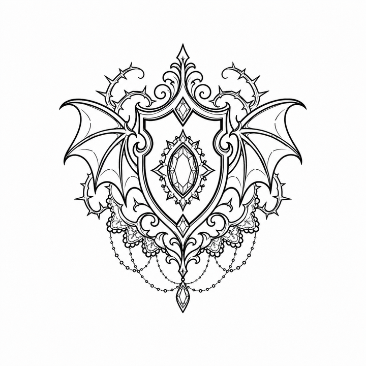 Ornamental bat temporary tattoo design