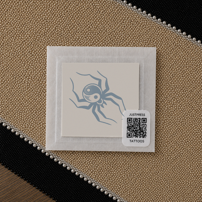 Yin Yang Spider Wrist Temporary Tattoo physical packaging - JUST PRESS